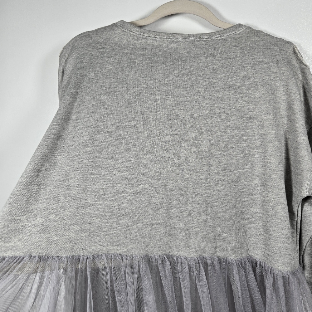 JCL Paris Gray Distressed Sweatshirt w/ Sheer Tulle Overlay Dress Size S/M - Picture 12 of 15
